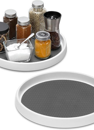 2 Set, 10 Inch Non-Skid Lazy Susan Organizers - Turntable Rack for Cabinet, Pantry Organization and Storage, Kitchen, Fridge, Bathroom Makeup Vanity Countertop, Under Sink Organizing, Spice Rack