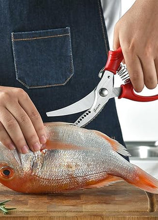 Heavy Duty Poultry Shears - Kitchen Scissors for Cutting Chicken, Poultry, Game, Meat - Chopping Vegetable - Spring Loaded - Red