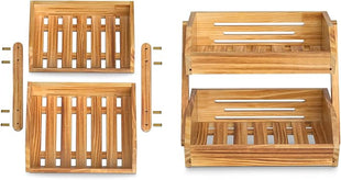 2 Tier Wooden Fruit Basket For Kitchen, Bread Vegetable Fruit Basket Bowl Stand, Farmhouse Fruit Bowl for Countertop, Large