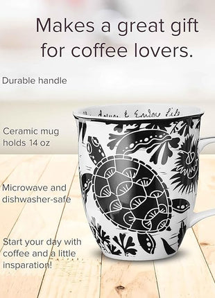 Karma Gifts 16 oz Black and White Boho Mug Sea Turtle - Cute Coffee and Tea Mug - Ceramic Coffee Mugs for Women and Men, 1 Count (Pack of 1)
