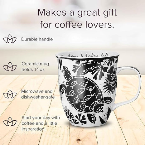 Karma Gifts 16 oz Black and White Boho Mug Sea Turtle - Cute Coffee and Tea Mug - Ceramic Coffee Mugs for Women and Men, 1 Count (Pack of 1)