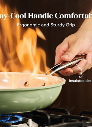 Redchef Non Stick Ceramic Frying Pan Set, Non Toxic Ceramic Pans for Cooking, 8" 9.5" 11" Skillet Set, No PFAS & PTFE & PFOA with Stainless Steel Handle, Dishwasher & Oven Safe Max up to 842°F (Green)