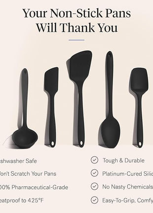 GIR: Get It Right 5-Piece Silicone Ultimate Kitchen Utensils Set - Ladle, Spatula, Flip, Spoon & Spoonula - Non-Toxic Cooking Utensils for Nonstick Cookware, Cooking and Baking - Black