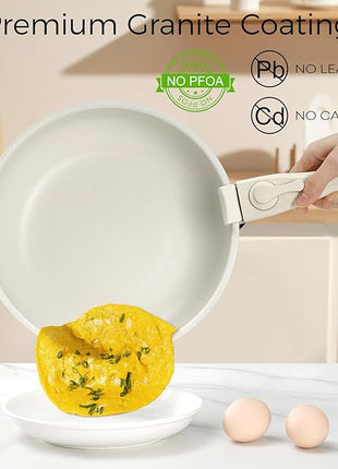 15Pcs Pots and Pans Set Non Stick, Cookware Sets with Detachable Handle, Nonstick RV Kitchen Cooking Tools Removable Handles, Oven Safe, Induction Fast, Stackable Induction Cookware, Tangerine