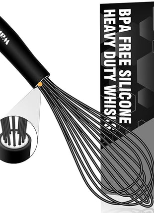 Walfos Silicone Whisk,11 Inch Silicone Whisks for Cooking Non Scratch,BPA Free Kitchen Whisk Heat Resistant (480°F) Perfect for Blending,Whisking,Beating,Mixing.Dishwasher Safe (Black）