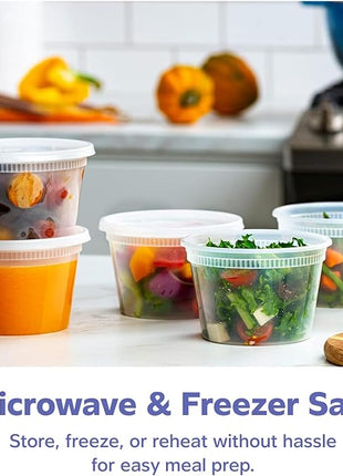 GUSTO [48 Sets 16 oz. Plastic Deli Disposable Food Storage Containers With Airtight Lids (Formerly Comfy Package)