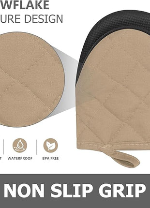 1 Pair Short Oven Mitts - Silicone Kitchen Oven Gloves High Heat Resistant 500℉, Mini Oven Mits with Non-Slip Grip Surfaces and Hanging Loop for BBQ, Baking, Cooking and Grilling (Coffee)