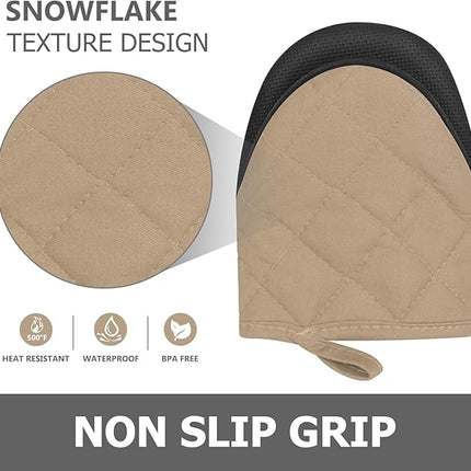 1 Pair Short Oven Mitts - Silicone Kitchen Oven Gloves High Heat Resistant 500℉, Mini Oven Mits with Non-Slip Grip Surfaces and Hanging Loop for BBQ, Baking, Cooking and Grilling (Coffee)