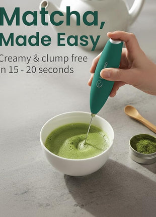 Elementi Matcha Whisk & Frother Set - Powerful Electric Matcha Mixer for Powder, Easy to Use Electric Whisk Kit - Craft Effortless Lattes with the Elementi Milk Frother Wand & Wisk (Emerald Green)