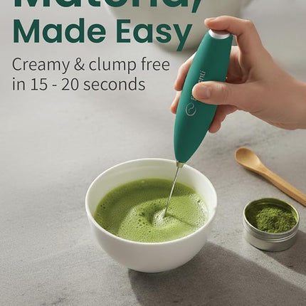 Elementi Matcha Whisk & Frother Set - Powerful Electric Matcha Mixer for Powder, Easy to Use Electric Whisk Kit - Craft Effortless Lattes with the Elementi Milk Frother Wand & Wisk (Emerald Green)
