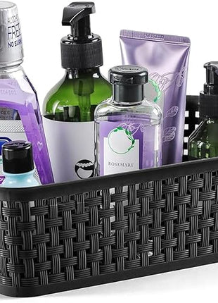 [ 8 Pack ] Plastic Storage Baskets, Small Pantry Organization and Storage Bins, Household Organizers for Laundry Room, Bathrooms, Kitchens, Cabinets, Countertops, Under Sink or Shelves, Black