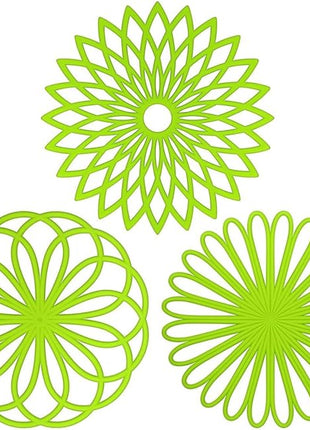 ME.FAN Silicone Trivet Mat - Kitchen Hot Pads for Pots & Dish - Insulated Teapot Trivet - Flexible, Durable, Non-Slip Large Coasters 3 Set Grass Green
