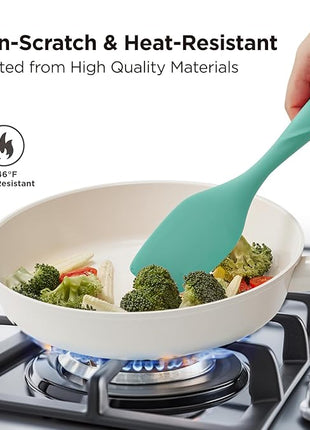 Kitchen Mama WaltzGrip Platinum Silicone Scraping Spatula: Heat Resistant, Seamless, Non Stick for Frying Pan Cookware, Safe, Flexible Bowl Scraper - Ideal for Mixing, Baking, Stirring (Teal)