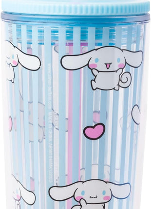 Silver Buffalo Sanrio Hello Kitty and Friends Cinnamoroll Hearts and Blue Stripes Plastic Cold Cup with Lid and Straw, 20 Ounces