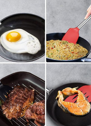 Silicone Spatula and Cooking Spoon,5 Pack Non-Stick Cooking Utensils for Kitchen，Heat Resistant Solid & Slotted Spoons and Spatulas, Stainless Steel Handle Coated with Silicone,Black