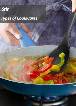 Silicone Slotted Spoons for Cooking - Extra Large Kitchen Spoons for Mixing, Serving, & Stirring - 600°F Heat-Resistant Non Stick Utensils Skimmer- Dishwasher Safe, Black