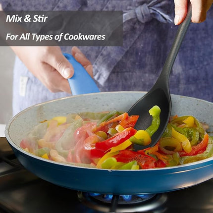 Silicone Slotted Spoons for Cooking - Extra Large Kitchen Spoons for Mixing, Serving, & Stirring - 600°F Heat-Resistant Non Stick Utensils Skimmer- Dishwasher Safe, Black