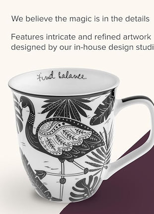 Karma Gifts 14 oz Black and White Boho Mug Flamingo - Cute Coffee and Tea Mug - Ceramic Coffee Mugs for Women and Men