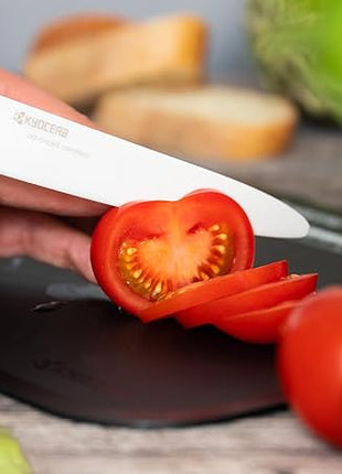 Kyocera Advanced Ceramics – Revolution Series 3-Piece Ceramic Knife Set: Includes 6-inch Chef's Knife; 5-inch Micro Serrated Knife; and 3-inch Paring Knife; Black Handles with White Blades