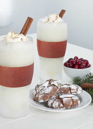 Host Freeze, Frozen Mugs, Freezable Pint Set, Beer Keep Your Drinks Cold, Double Walled Insulated Glasses, Tumbler for Iced Coffee, 16oz, Set of 2, Wood