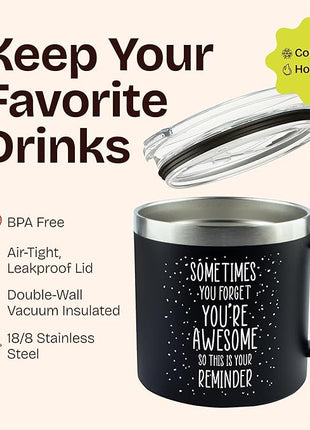 KLUBI Christmas Gifts for Dad – Funny Father Mug, 14oz Black Coffee Cup, Xmas Present for Dad, Thinking of You Coffee Gifts for Men, Birthday Present for Men, Awesome Father Idea