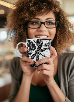 Karma Gifts 16 oz Black and White Boho Mug Dragonfly - Cute Coffee and Tea Mug - Ceramic Coffee Mugs for Women and Men