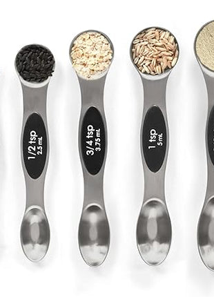 Magnetic Measuring Spoons Set with Leveler, Stackable Stainless Steel Tablespoons for Baking, Fits in Spice Jars