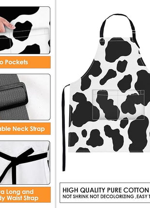 Britimes Apron Home Kitchen Cooking Baking Gardening for Women Men with Pockets Cow Dalmatian Spots Animal Milk 32x28 inch