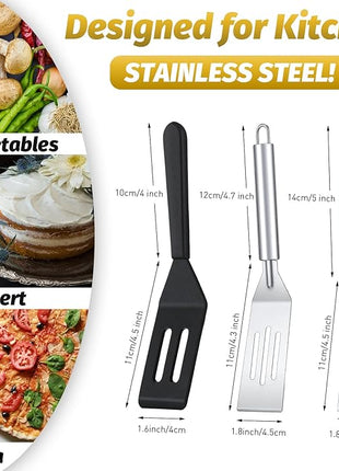 CHENGU 4 Pcs Mini Brownies Serving Spatula Stainless Steel Nonstick Serve Turner Cookie Slotted Spatula for Kitchen Cutting and Serving Desserts Small Frying Pan Cookie (3 Styles, 3 Styles)