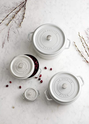 Staub Cast Iron 5.5-qt Round Cocotte - White Truffle, Made in France