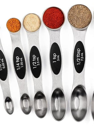 Magnetic Measuring Spoons Set Stainless Steel with Leveler, Stackable Metal Tablespoon Measure Spoon for Baking, Cups and Spoon Set Kitchen Gadgets Apartment Essentials Fits in Spice Jars