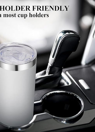 VEGOND Stainless Steel Skinny Tumbler, 20 oz Vacuum Insulated Tumbler with Lid and Straw, Double Wall Coffee Cup, Travel Mug for Cold Hot Drinks, White 1 Pack