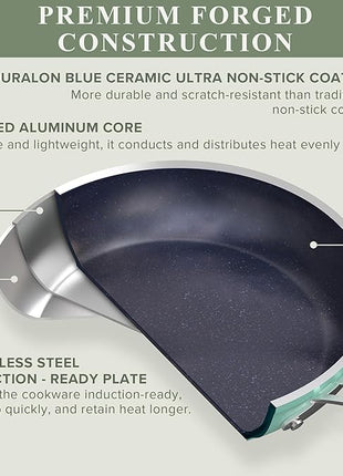 Nuwave Healthy Duralon Blue Ceramic Nonstick Cookware Set, Diamond Infused Scratch-Resistant, PFAS Free, Dishwasher & Oven Safe, Induction Ready & Evenly Heats, Tempered Glass Lids & Stay-Cool Handles