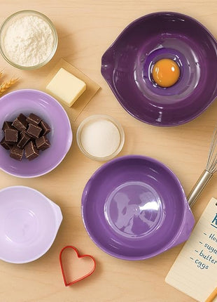 Glad Mixing Bowls with Pour Spout, Set of 4 - Nesting Plastic Bowls (1.2qt, 1.9qt, 2.8qt, and 3qt with Handle) - Non Slip Base, Dishwasher Safe Kitchen Cooking and Baking Supplies, Purple