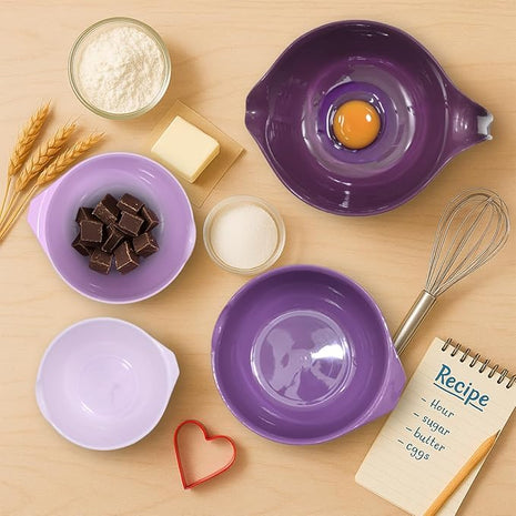 Glad Mixing Bowls with Pour Spout, Set of 4 - Nesting Plastic Bowls (1.2qt, 1.9qt, 2.8qt, and 3qt with Handle) - Non Slip Base, Dishwasher Safe Kitchen Cooking and Baking Supplies, Purple