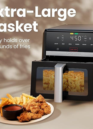 Chefman Air Fryer TurboFry 9-Qt, 6-in-1 High-Powered 450°F Cooking for Crispier French Fries, Chicken, and Onion Rings, XL Windowed Basket, Air Fry, Bake, Broil, Reheat, Dehydrate, Defrost – Black