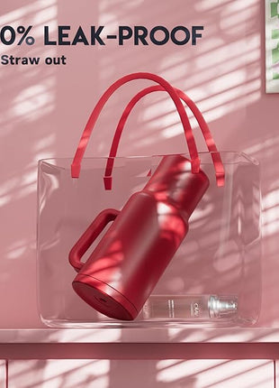 Meoky 40 oz Tumbler with Handle and Straw: Stainless Steel Insulated Tumbler with Lid and Straw - 100% Leak Proof Tumbler for Car Cup Holders - Travelers Commuters Workers, Red