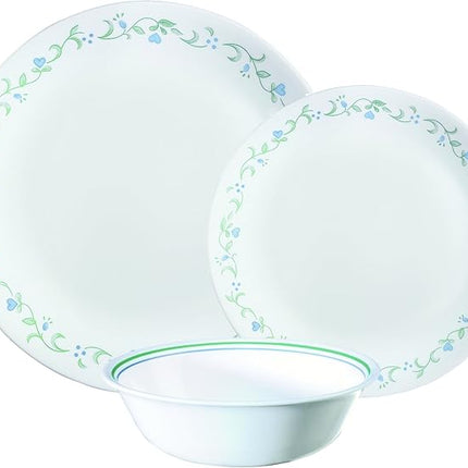 Corelle Vitrelle Glass 12-Piece Country Cottage Chip and Break Resistant Dinner Set, Green/Blue - 3029B