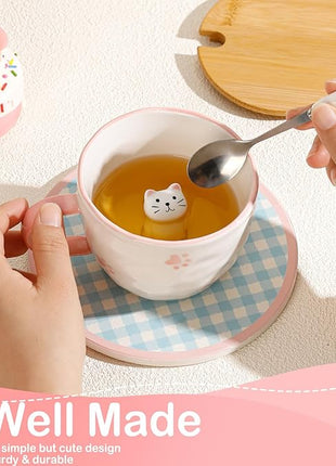 BigNoseDeer Kawaii Cat Mug with 3D Kitty Inside Cute Mugs Ceramic Tea Cup Coffee Mug Gifts for Women Girlfriend Kids White Elephant Gifts (13oz)