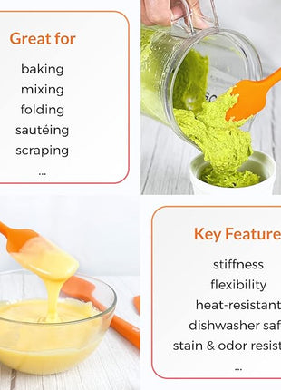 Elihome Chef Series 3 Piece Silicone Spatula Set - 600°F Heat Resistant Non Stick Rubber Kitchen Scraper Spatulas for Cooking, Baking, and Mixing – BPA Free and LFGB Certified Silicone (Orange)