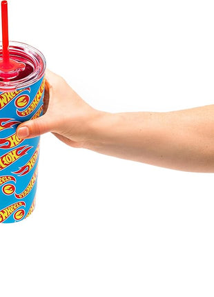 Dragon Glassware x Hot Wheels Insulated Tumbler with Lid and Straw - 24 oz Tumbler Cup with 2 Straws - Stainless Steel Tumbler with Straw for Water, Iced Tea - Travel Coffee Tumbler - Race Team