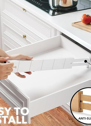 SpaceAid Bamboo Drawer Dividers with Inserts and Labels, Kitchen Adjustable Drawer Organizers, Expandable Organization for Home, Office, Dressers, 7 Dividers with 15 Inserts (17"-22" White)