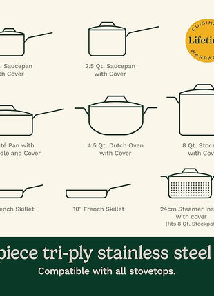 Cuisinart FCT-13 13-Piece Cookware Set French Classic Tri-Ply, Silver