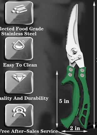 ANDONG Heavy Duty Poultry Shears, All-Purpose Kitchen Scissors for Food, Spatchcock Shears, Green