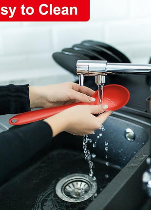 E-far Silicone Cooking Spoon Set of 2, Heat Resistant Kitchen Spoons Utensils Nonstick Mixing Spoon for Baking Stirring Serving, Non-Toxic & Dishwasher Safe (Red)