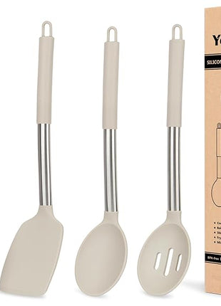 Kitchen Utensils Set of 4 Pack,Silicone Kitchen Utensils Set for Nonstick Cookware,Perfect for Baking and Mixing,Spatula Set BPA Free,Dishwasher Safe,Khaki