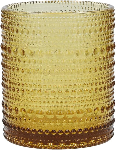 Fortessa Jupiter Beaded Hobnail Glass, 10 Ounce Double Old Fashioned (Set of 6), Amber