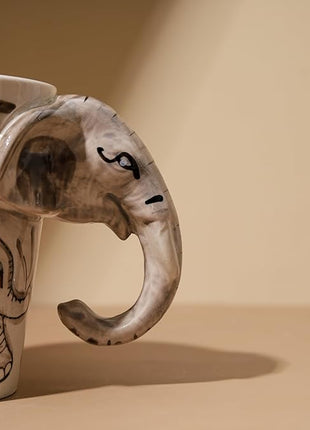 IYARA CRAFT 3D Elephant Mug – 11oz Ceramic Cup with Sculpted Trunk Handle, Microwave & Dishwasher Safe, Mom and Baby Elephant Design
