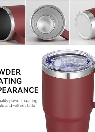 VEGOND 20 oz Tumbler Bulk with Handle Lid and Straw, Stainless Steel Insulated Travel Coffee Mug Set, Spill Proof Double Wall Metal Tumblers Cups, Wine Red 12 Pack