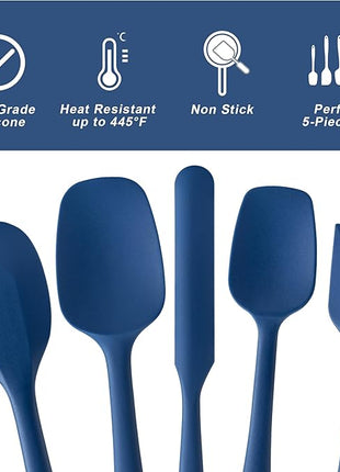 Silicone Spatula Set, 5 Piece Food Grade Rubber Spatulas for Baking, Cooking, and Mixing High Heat Resistant Non Stick Dishwasher Safe BPA-Free (Navy Blue)